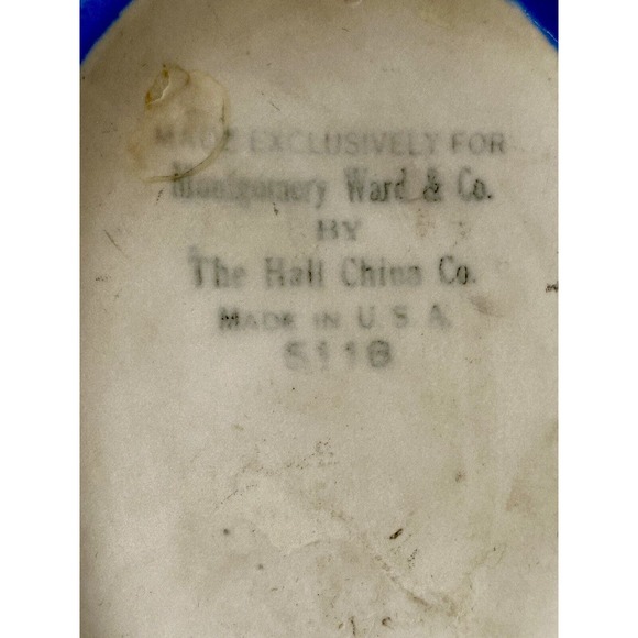 Hall China 5118 Made For Montgomery Ward Water Pitcher Blue No Lid Vintage - Picture 8 of 10